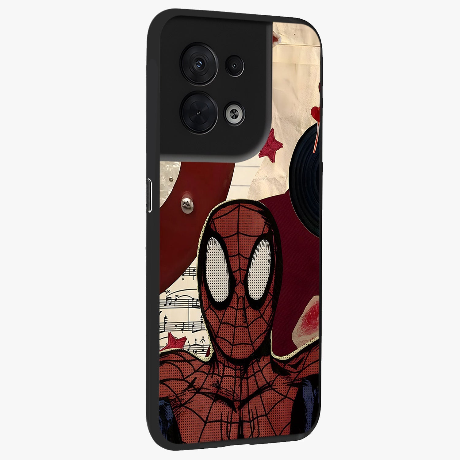 Web Warrior Vibes Glass Case upright view showcasing energetic superhero artwork with bold action theme.