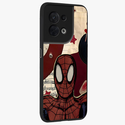 Web Warrior Vibes Glass Case upright view showcasing energetic superhero artwork with bold action theme.