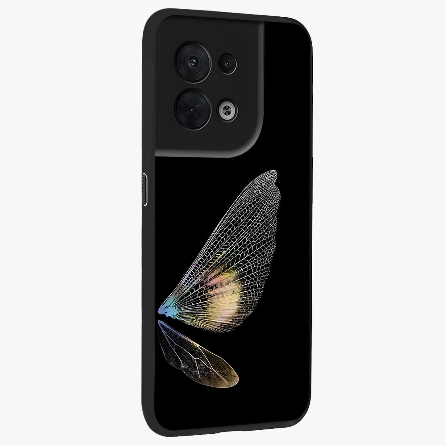 Whispers Of Wings Glass Case upright view showcasing elegant wing artwork with light airy theme.