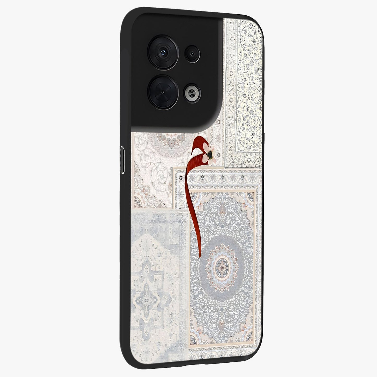 White Aesthetic Bow Glass Case upright view showcasing delicate ribbon bow artwork with cute minimalist theme.