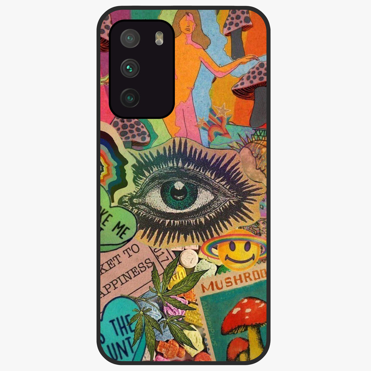 Mystic Eye Wonderland Glass Case showing flat back view with mystical eye themed artwork and glossy glass finish.