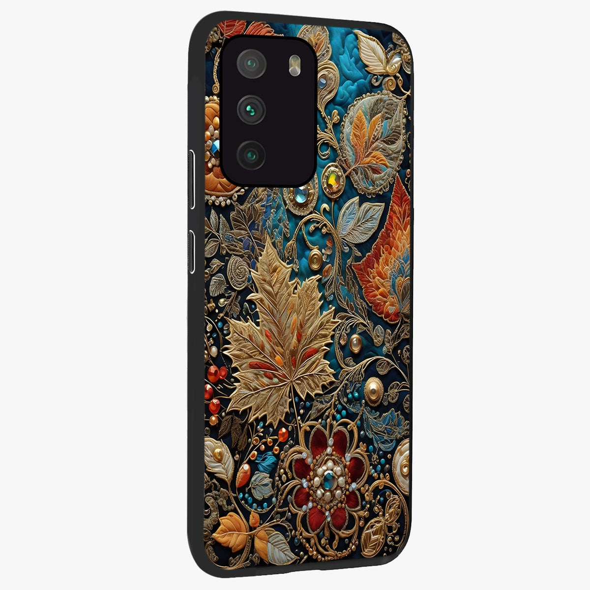 Royal Jewel Garden Glass Case upright view showcasing rich floral artwork with luxurious garden theme.
