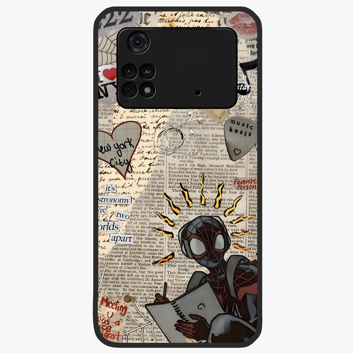 City Dream Sketch Glass Case showing flat back view with artistic city skyline sketch artwork and glossy glass finish.
