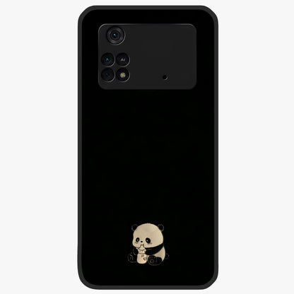 Midnight Panda Love Glass Case showing flat back view with cute panda themed artwork and glossy glass finish.
