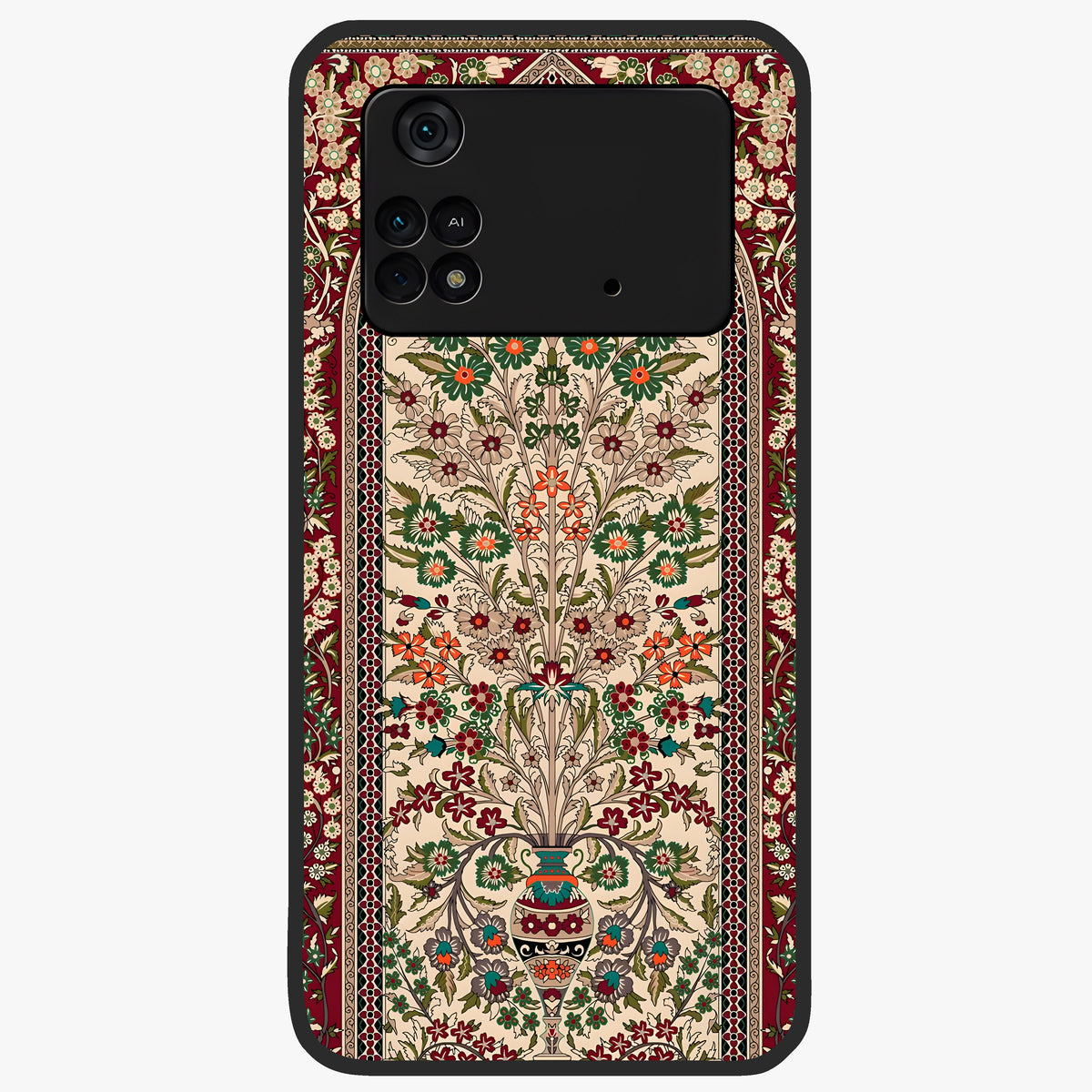 Persian Inspired Glass Case showing flat back view with ornate Persian style pattern artwork and glossy glass finish.