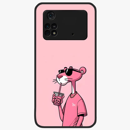 Pink Panther Glass Case showing flat back view with iconic pink panther artwork and glossy glass finish.