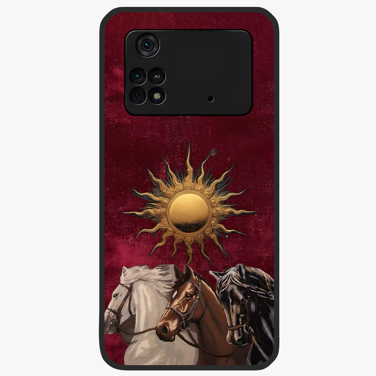 Solar Riders Glass Case showing flat back view with dynamic rider themed artwork and glossy glass finish.