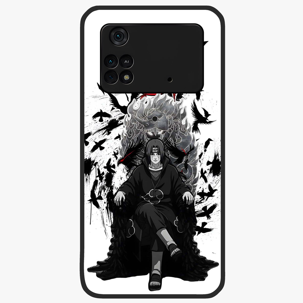Uchiha Shadow Throne Glass Case showing flat back view with cosmic underwater themed artwork and glossy glass finish.