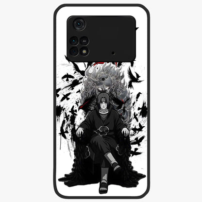 Uchiha Shadow Throne Glass Case showing flat back view with cosmic underwater themed artwork and glossy glass finish.