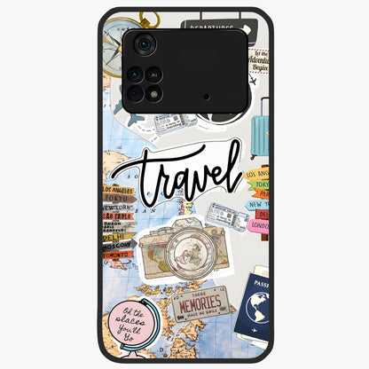 Wanderlust Journal Glass Case showing flat back view with travel inspired artwork and glossy glass finish.