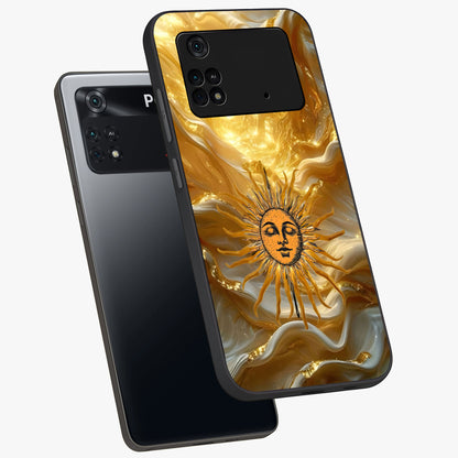Eternal Golden Glow Glass Case displayed in angled mockup highlighting glowing golden aesthetic design with elegant style.