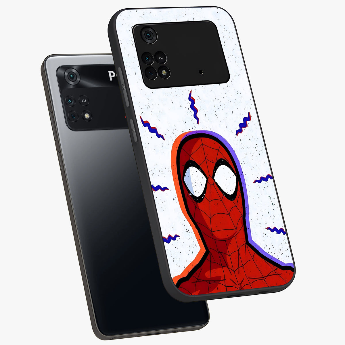 Omg Spiderman Glass Case displayed in angled mockup highlighting dynamic hero illustration with action comic aesthetic.