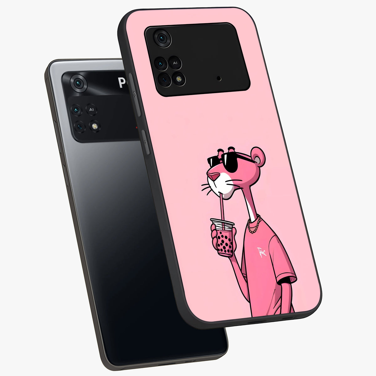 Pink Panther Glass Case displayed in angled mockup highlighting playful cartoon character design with vibrant pink aesthetic.
