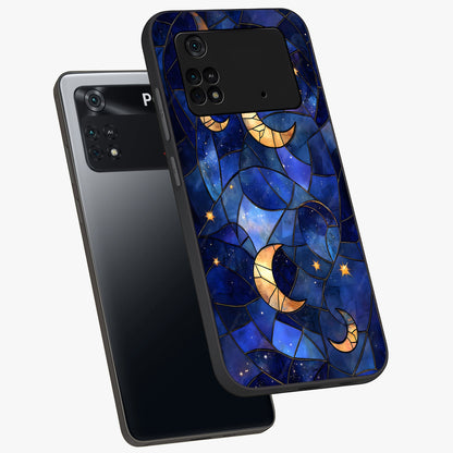 Starlit Sky Tapestry Glass Case displayed in angled mockup highlighting celestial night pattern with artistic aesthetic style.