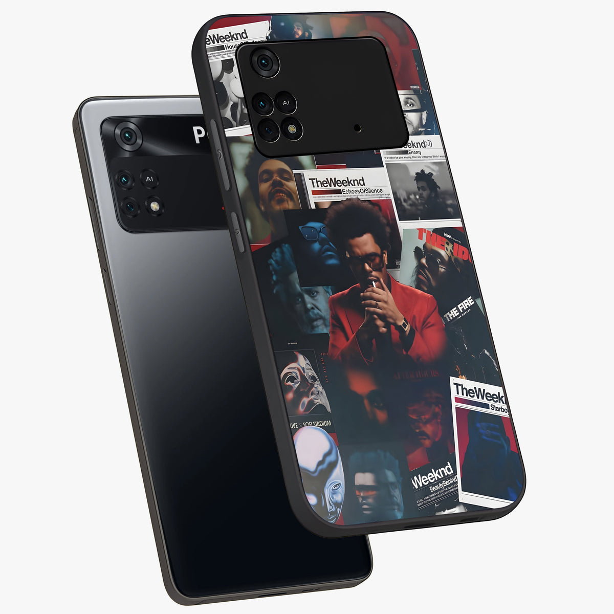 The Weeknd Glass Case displayed in angled mockup highlighting stylish pop culture inspired design with modern aesthetic.