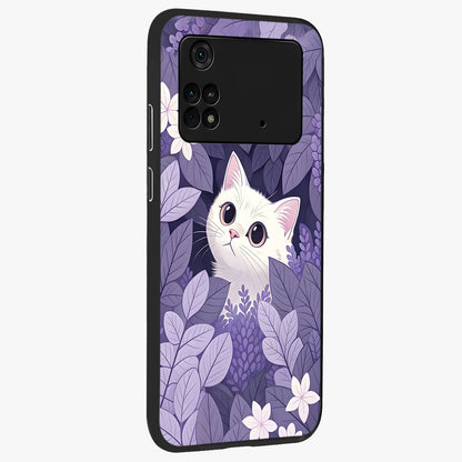 Lilac Hide Peek Cat Glass Case upright view showcasing charming cat artwork with adorable peek theme.