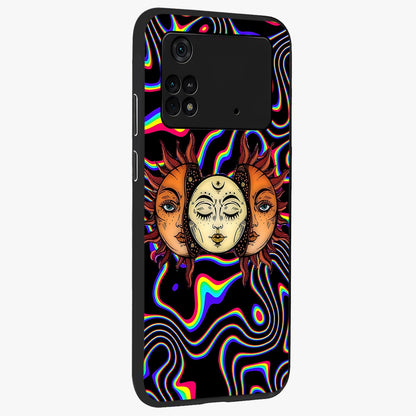 Psychedelic Sun Glass Case upright view showcasing trippy sun artwork with bold psychedelic theme.
