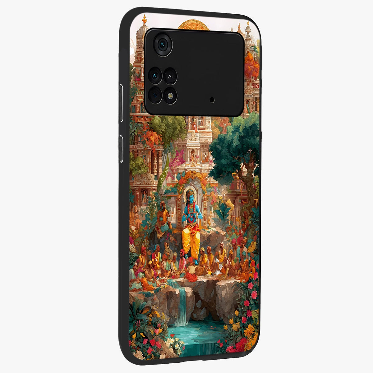 Sacred Sunlight Gods Glass Case upright view showcasing glowing divine artwork with sacred mythological theme.
