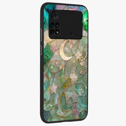 Stained Sunrise Glow Glass Case upright view showcasing colorful sunrise artwork with warm morning theme.