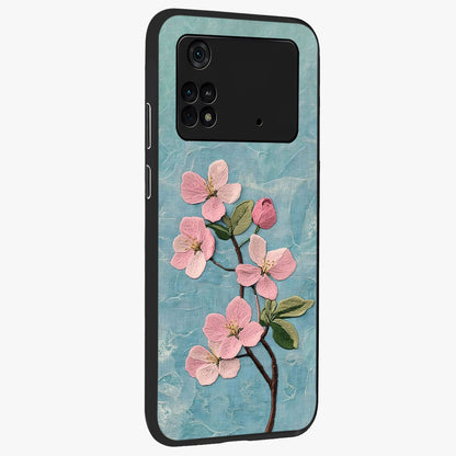 Threaded Blossom Breeze Glass Case upright view showcasing graceful flower artwork with calm botanical theme.