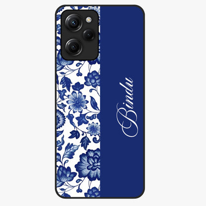 Blue Vintage Floral Pattern Glass Case upright view showcasing timeless floral illustration with vintage inspired style.