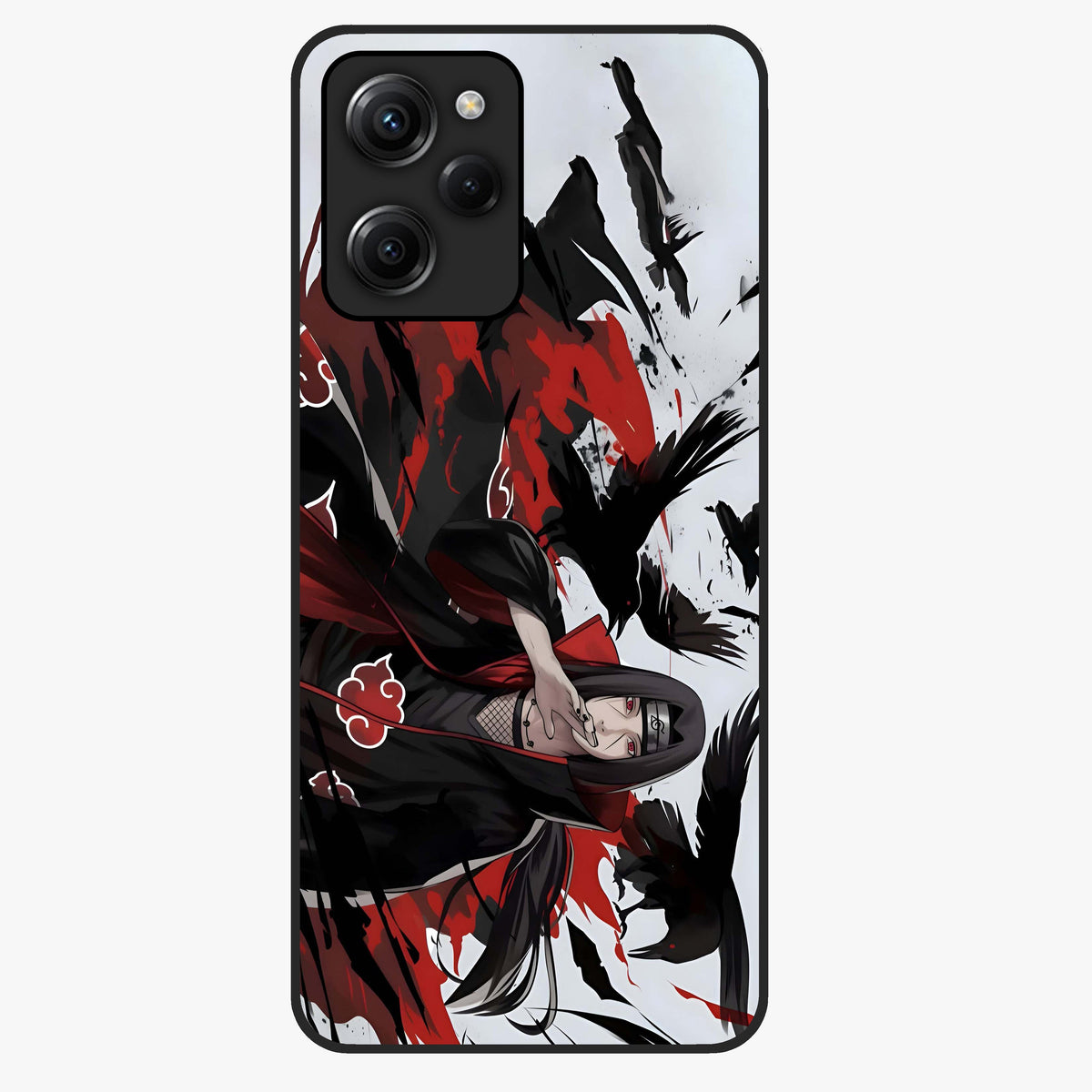 Crimson Crow Illusion Glass Case showing flat back view with artistic crow illusion artwork and glossy glass finish.