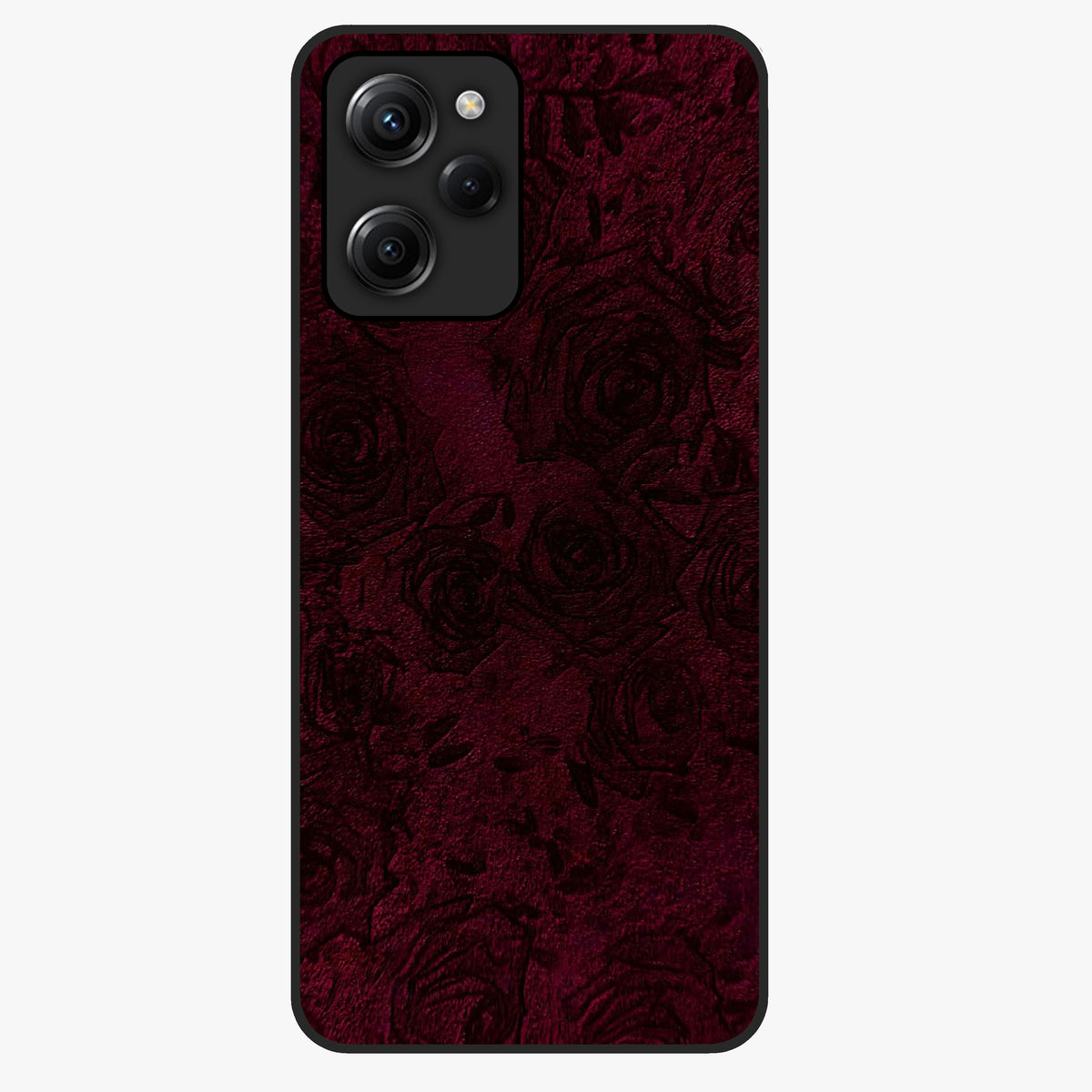 Crimson Fade Flow Glass Case showing flat back view with flowing crimson gradient artwork and glossy glass finish.