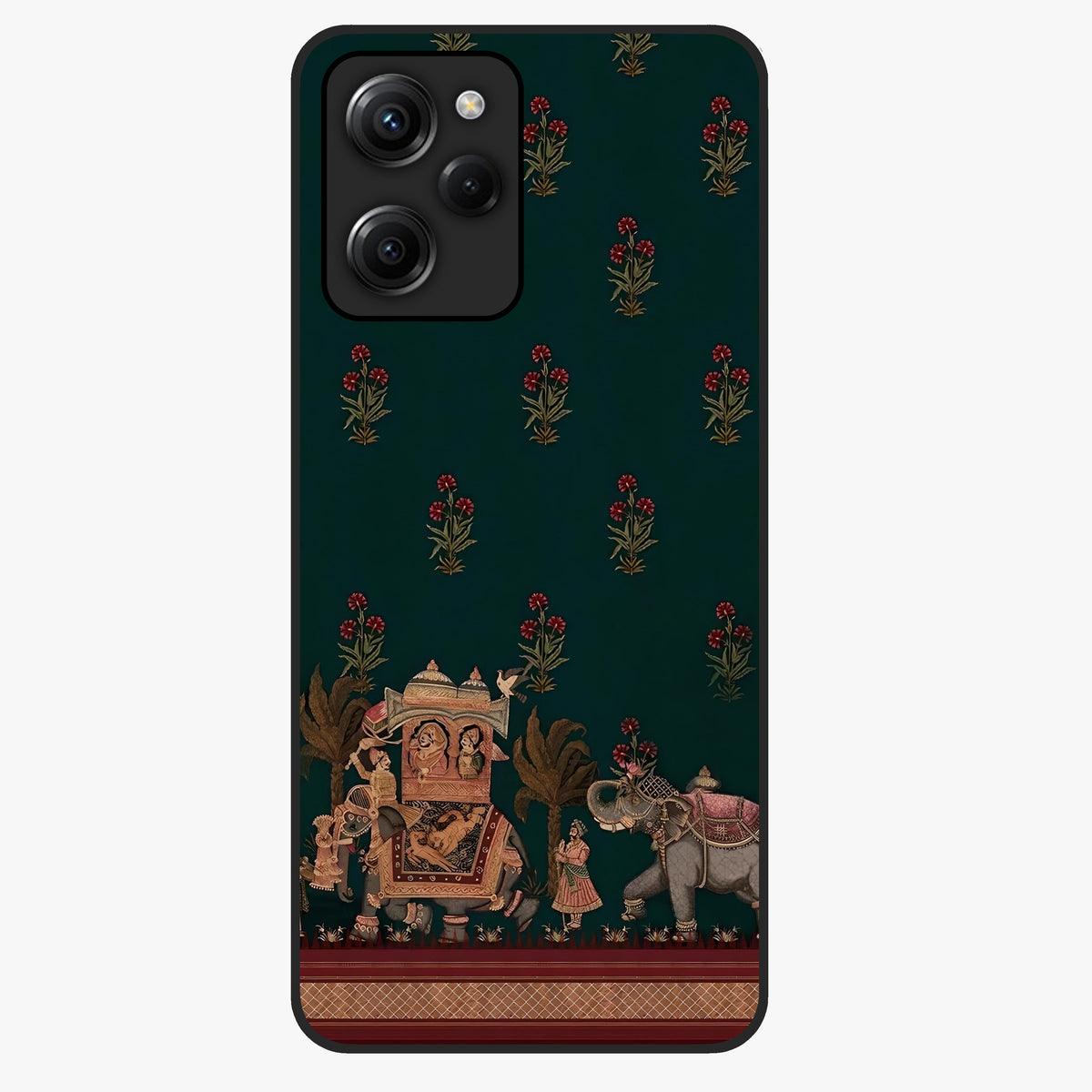 Macmerise Glass Case showing flat back view with stylish modern artwork and glossy glass finish.