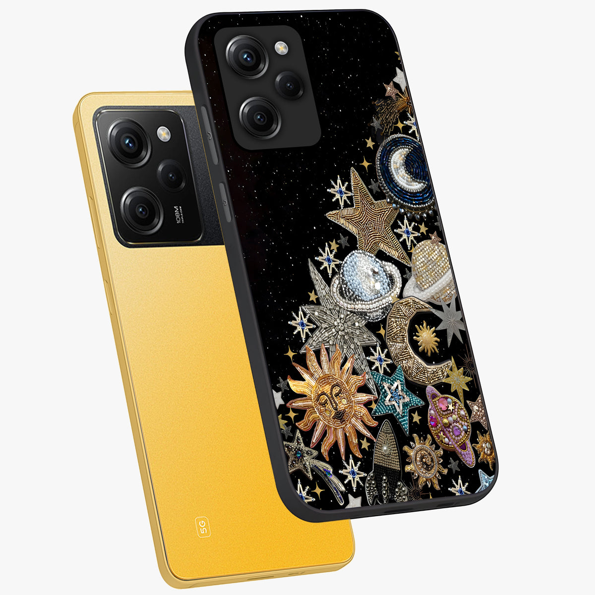Cosmic Sparkle Dreams Glass Case displayed in angled mockup highlighting dreamy star sparkle design with celestial aesthetic.