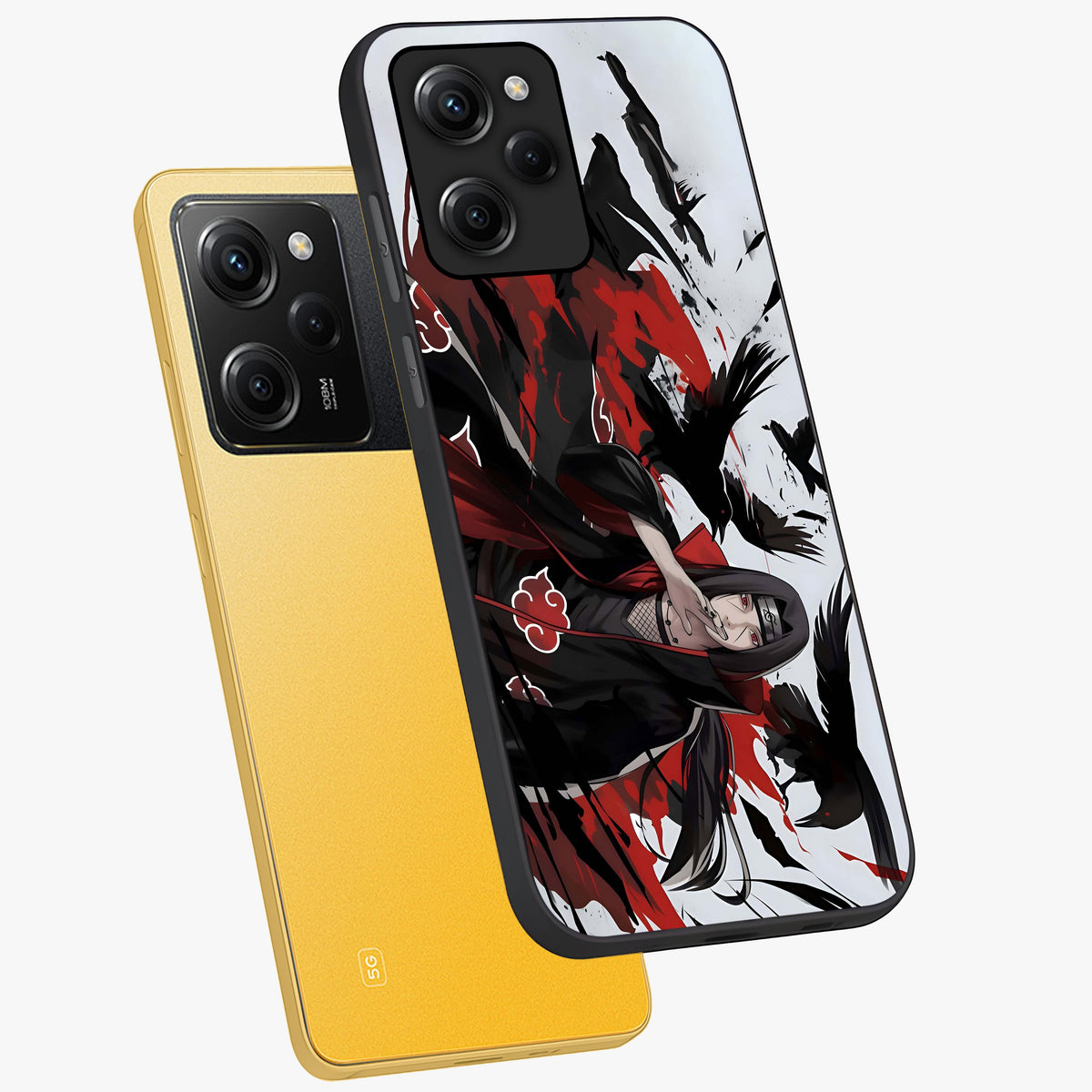 Crimson Crow Illusion Glass Case displayed in angled mockup highlighting mysterious crow graphic with dark aesthetic style.