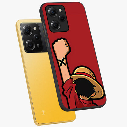Luffy X Spirit Glass Case displayed in angled mockup highlighting powerful anime design with energetic action aesthetic.