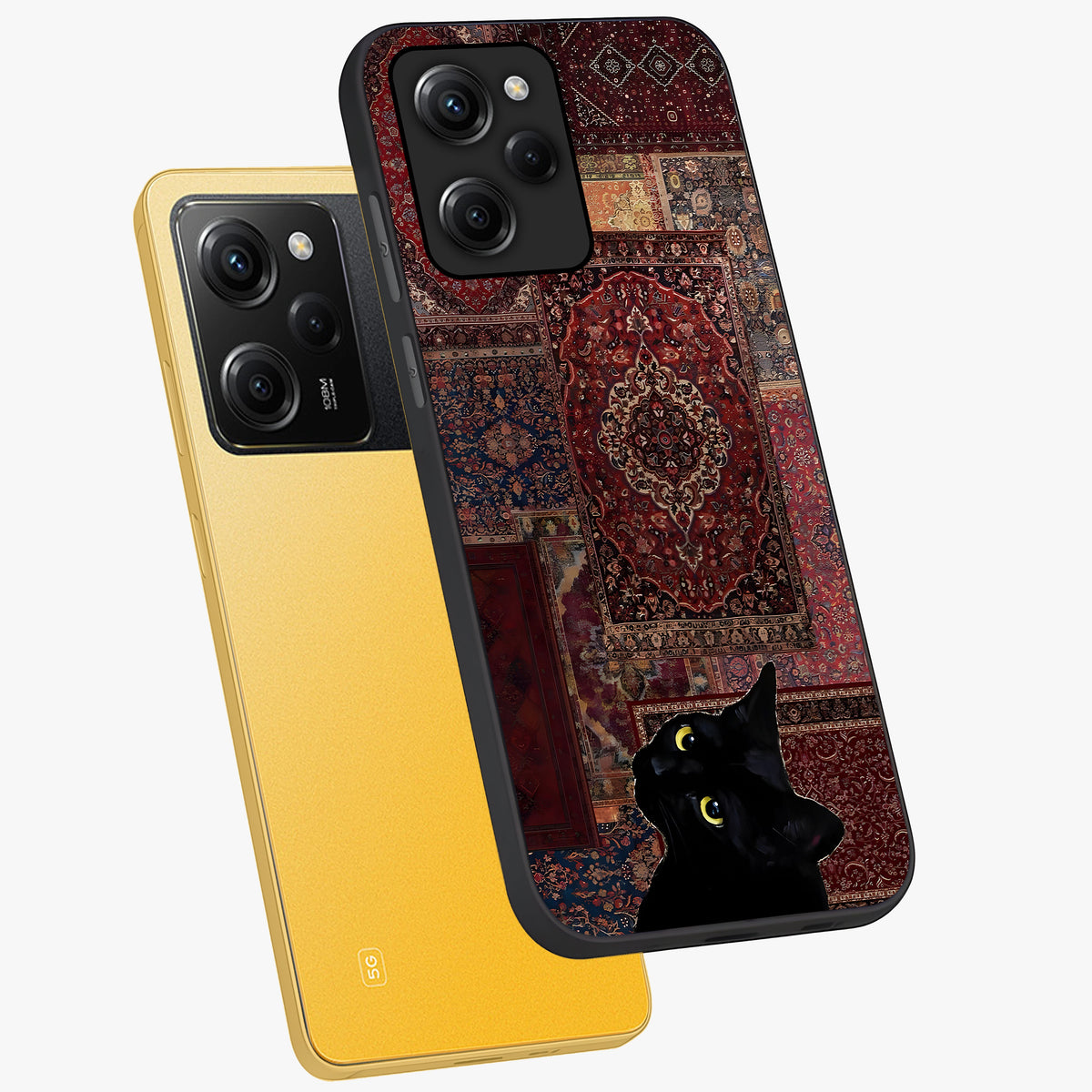 Regal Magic Cat Apple Glass Case displayed in angled mockup highlighting whimsical feline design with fantasy aesthetic.