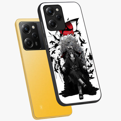Uchiha Shadow Throne Glass Case displayed in angled mockup highlighting glowing aquatic design with celestial aesthetic.