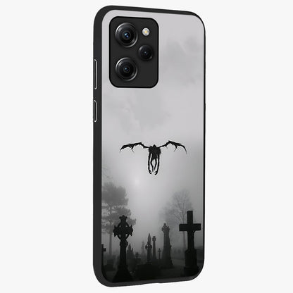 Graveyard Shadow Descent Glass Case upright view showcasing haunting graveyard artwork with dramatic dark theme.