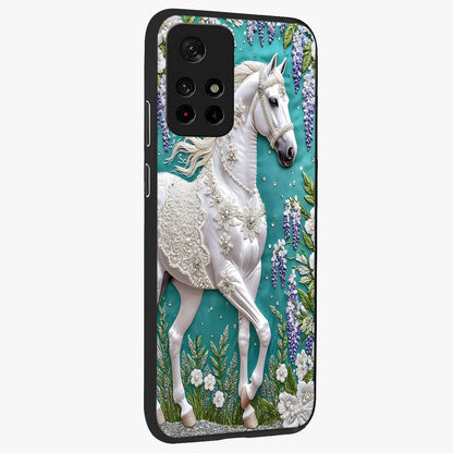 Majestic Floral Stallion Glass Case upright view showcasing dramatic horse artwork with decorative floral theme.