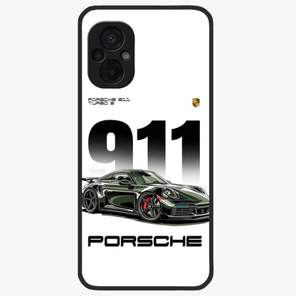911 Turbo Dominance Glass Case showing clean flat back view with bold 911 sports car artwork and glossy glass finish.