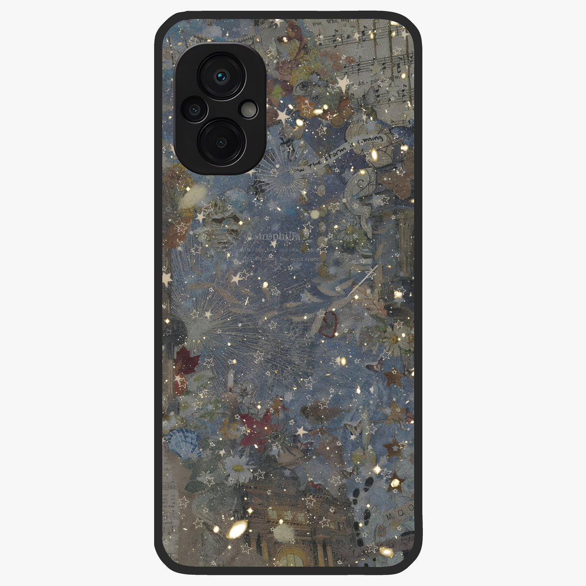 Aesthetic Astrolophia Glass Case showing flat back view with dreamy aesthetic design and glossy glass finish.