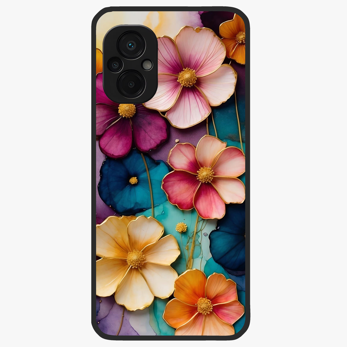Artlyn Grace Flower Pattern Glass Case showing flat back view with elegant floral pattern artwork and glossy glass finish.