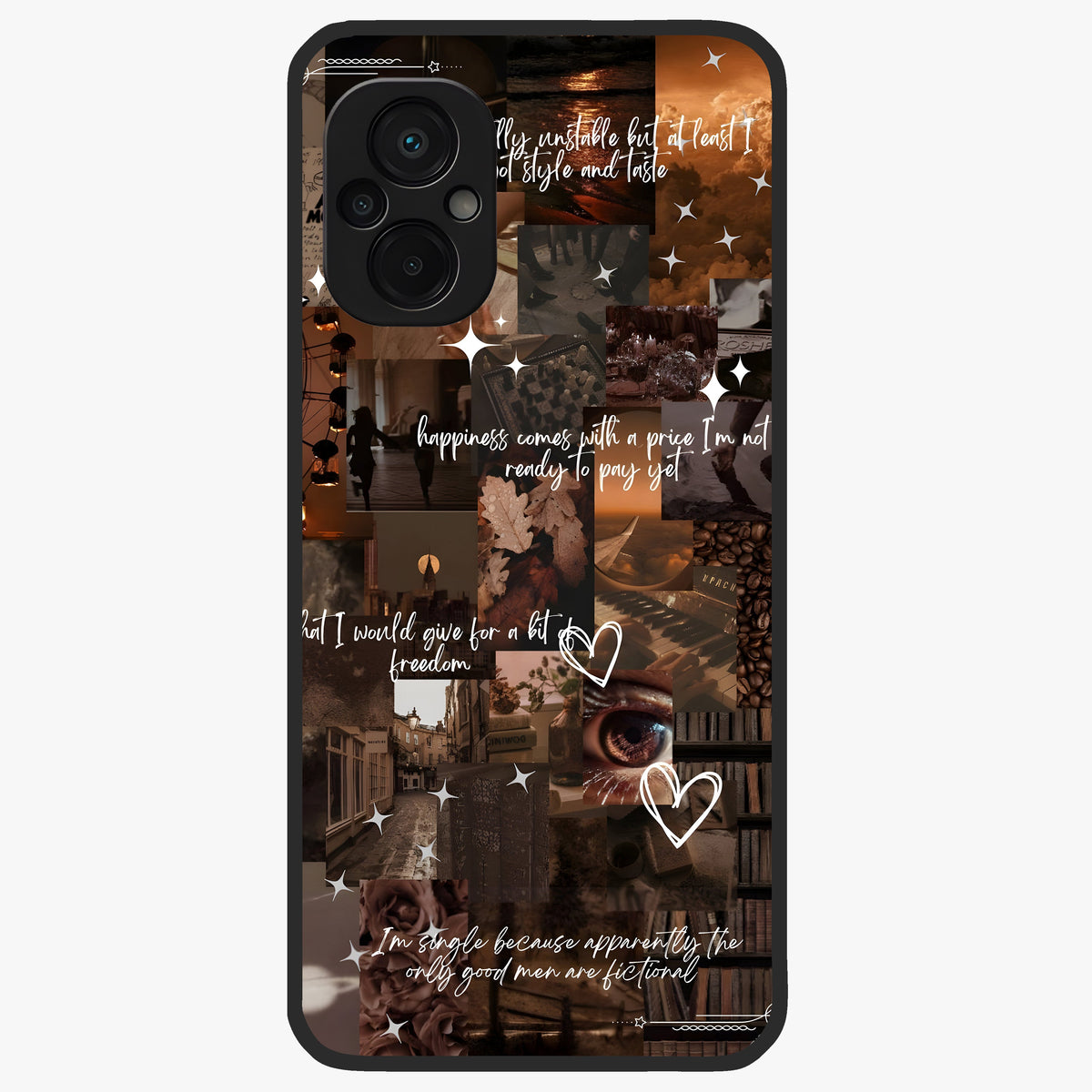 Bittersweet Aesthetic Chaos Glass Case showing flat back view with artistic chaotic aesthetic design and glossy glass finish.