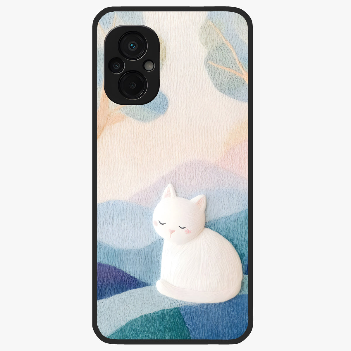 Cotton Dream Cat Glass Case showing flat back view with soft dreamy cat artwork and glossy glass finish.