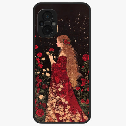 Crimson Dreams Glass Case showing flat back view with dreamy crimson artwork and glossy glass finish.