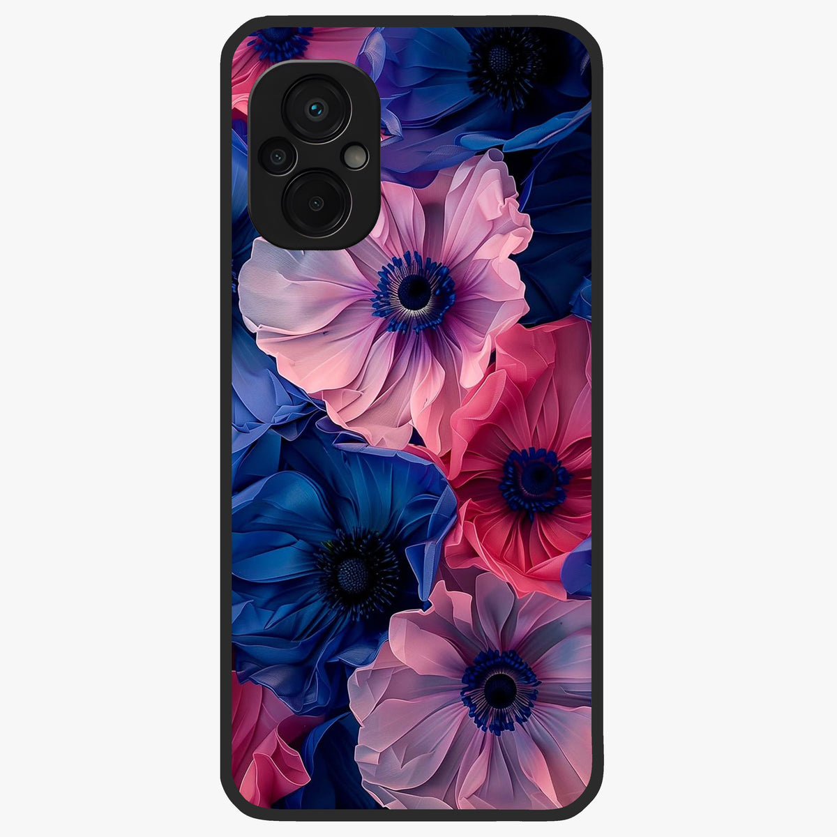 Flower Paper Art Pattern Glass Case showing flat back view with paper cut style floral artwork and glossy glass finish.