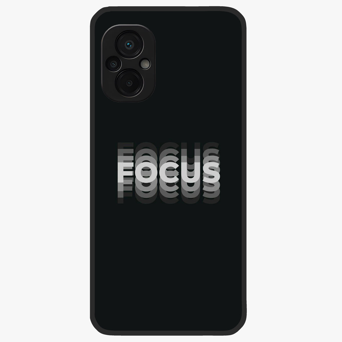 Focus Mode On Glass Case showing flat back view with bold motivational typography design and glossy glass finish.
