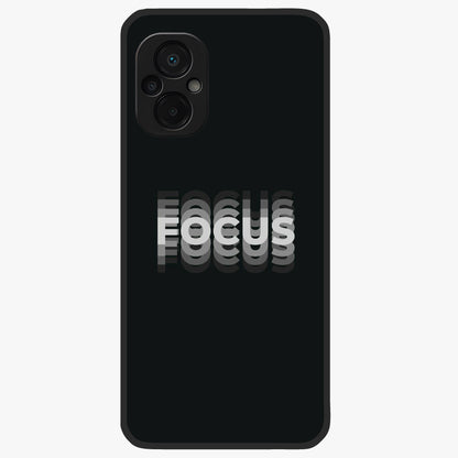 Focus Mode On Glass Case showing flat back view with bold motivational typography design and glossy glass finish.
