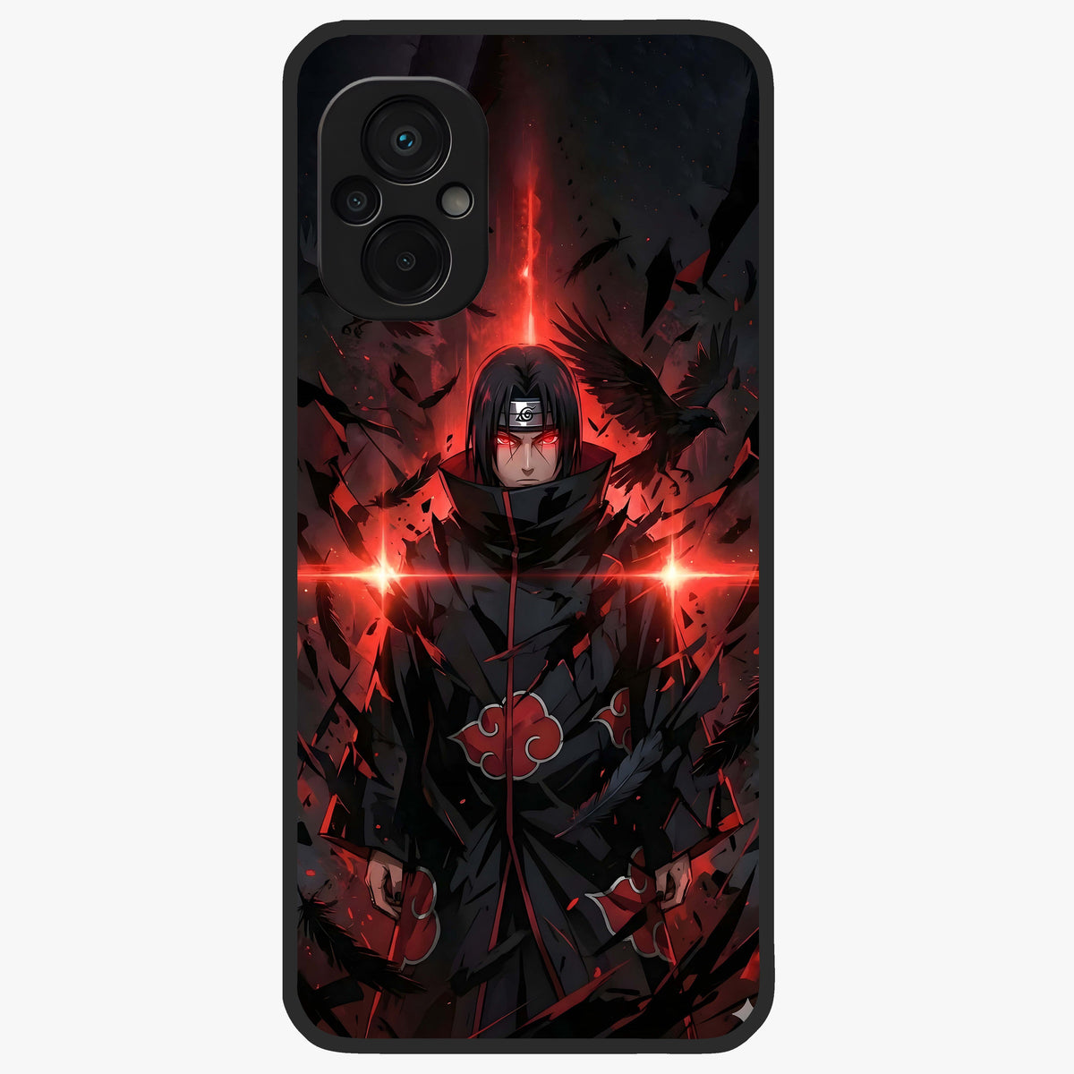 Focused Blade Discipline Glass Case showing flat back view with warrior sword themed artwork and glossy glass finish.