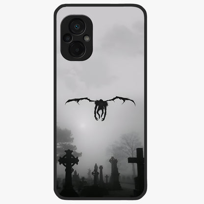 Graveyard Shadow Descent Glass Case showing flat back view with dark graveyard themed artwork and glossy glass finish.