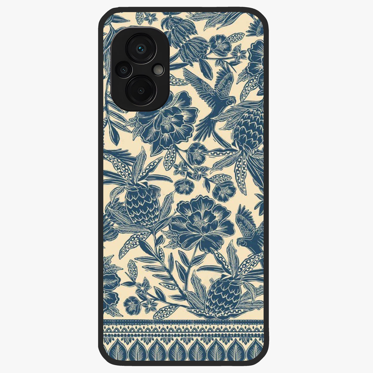Heirloom Wild Bloom Glass Case showing flat back view with vintage inspired wild flower artwork and glossy glass finish.