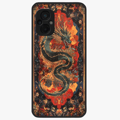 Inferno Dragon Soul Glass Case showing flat back view with fiery dragon artwork and glossy glass finish.
