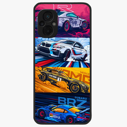 JDM Sports Car Glass Case showing flat back view with high performance sports car artwork and glossy glass finish.