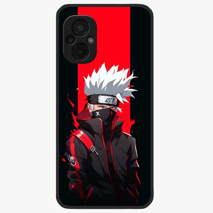 Kakashi Scarlet Shadow Glass Case showing flat back view with powerful anime ninja artwork and glossy glass finish.